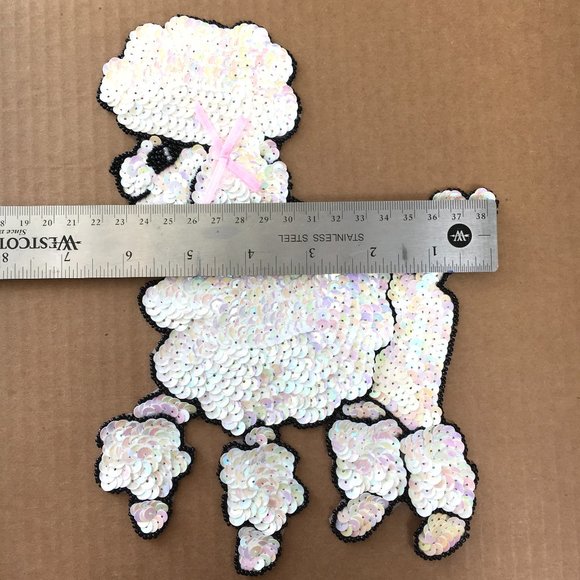 50’s White Iridescent Sequin 9.5" Poodle Applique NOS - Picture 2 of 5